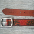 Vintage brown flower & leaf embossed custom men leather belt